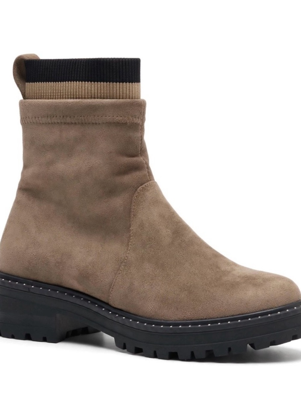Taupe Suede Ankle Boots with Ribbed Collar - Women's Size 7.5